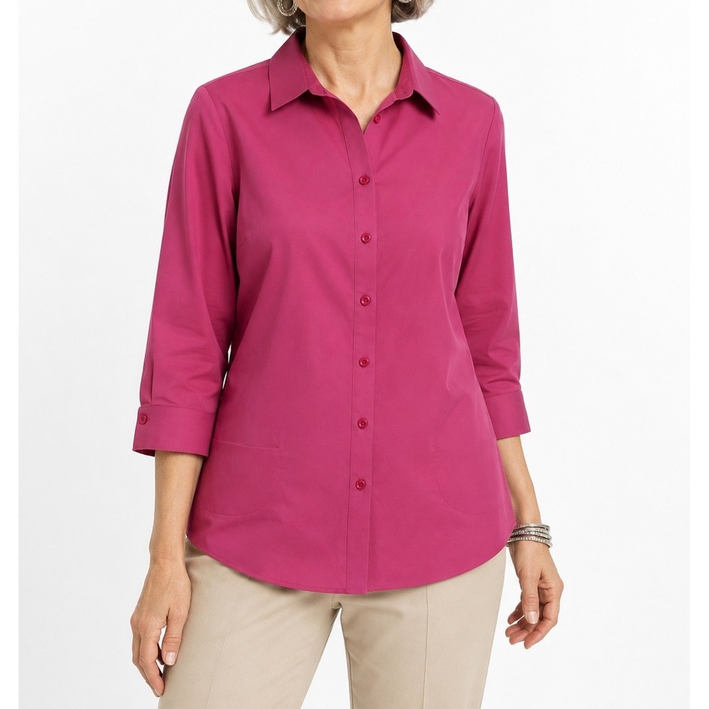 Chicos Rose Mist No-Iron Stain Shield Cotton Tunic Shirt Pink Size 2 Large 12/14